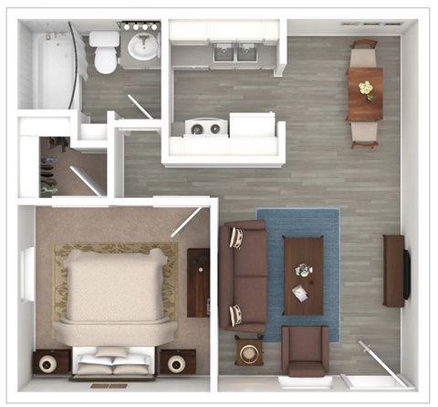 Floor plan for 1 bed, 1 bath, 576 sqft
